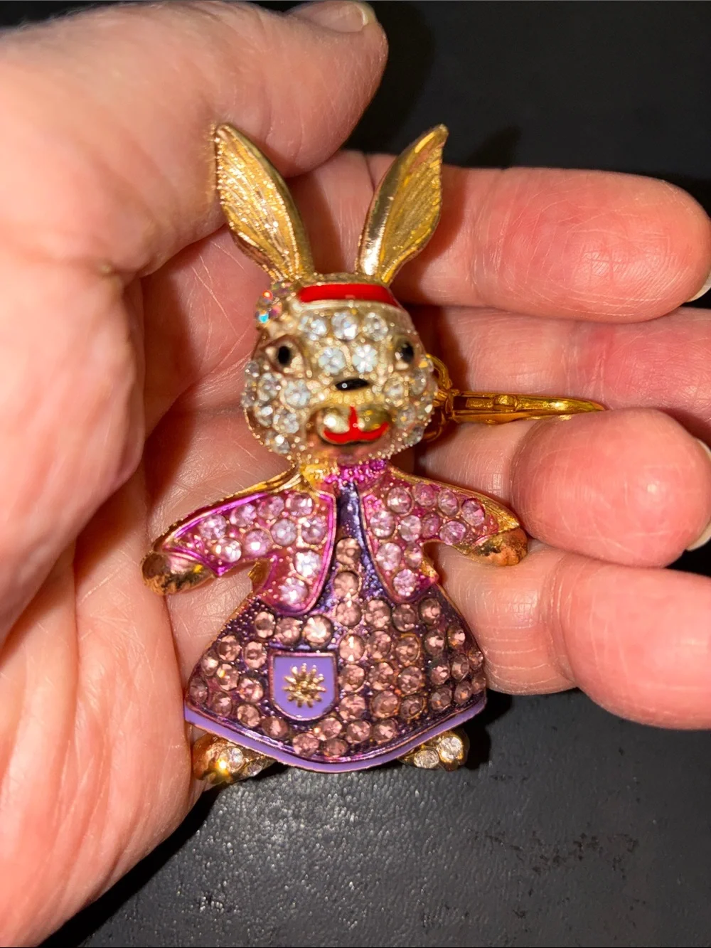 Gold-Tone Pink Crystal Bunny Charm Keychain